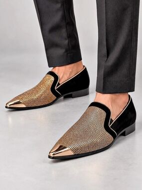 Bolano Dezzy-428 Pointed Toe Loafers Black & Gold US 10
